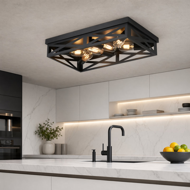 Plafonnier encastré carré noir mat 6 lumières
