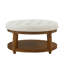Grande table basse ronde avec repose-pieds rembourré en lin capitonné, grand repose-pieds avec rangement en bois - ivoire-136494405