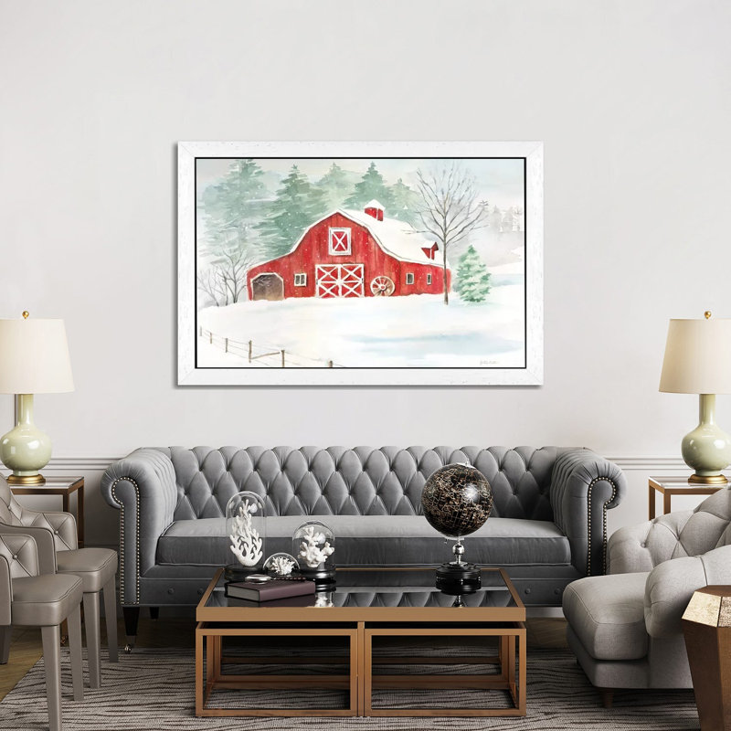 Winter Farmhouse by Cynthia Coulter - Print on Canvas, 101.6 cm H x 66.04 cm W, White Floater Framed