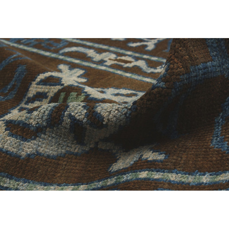 Tapis intérieur en laine 8 pi 4 po x 9 pi 1 po "one-of-kind" noué la 1980 koliai brown Céline
