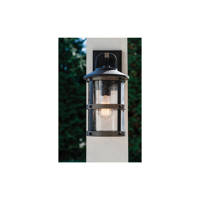 Lakehouse Aged Zinc/Driftwood Gray Seeded Glass Outdoor Wall Lantern, 14.5" H x 7.25" W x 8.5" D, Aged Zinc