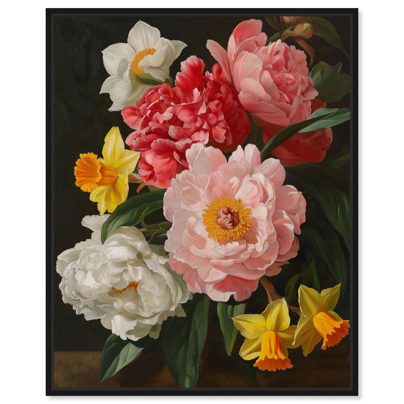 «Garden's Glory Canvas Dark Elegant Florals» par Art Remedy, H 21 po x l 17 po, Structure noire