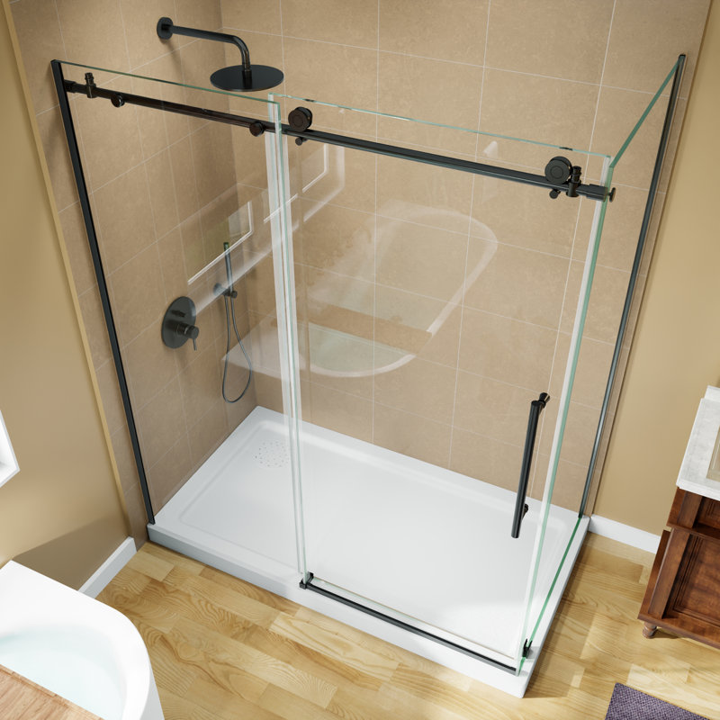 Cabine de douche rectangulaire sans cadre de 60 po x l 34 po x H 72 po avec verre trempé transparent 5/16 po, Noir mat