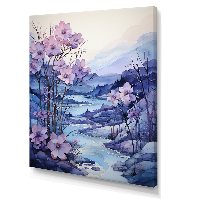 «Frosty Blue River Landscape I», reproduction sur toile, Toile tendue, H 32 po x l 16 po