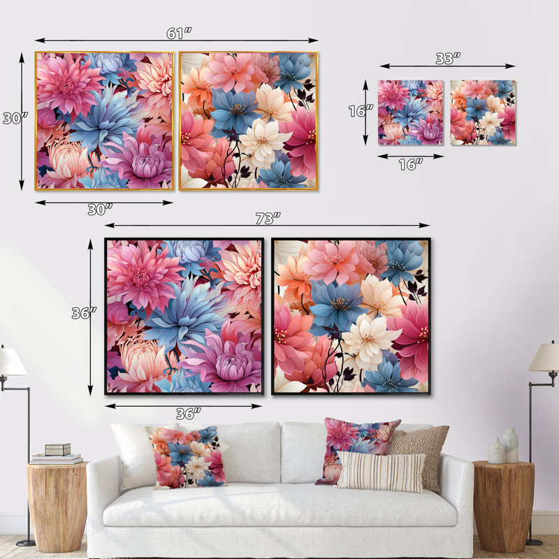 Maryann - Ensemble de 2 collages carrés botaniques abstraits, Cadre flottant blanc, H 16 po x l 33 po