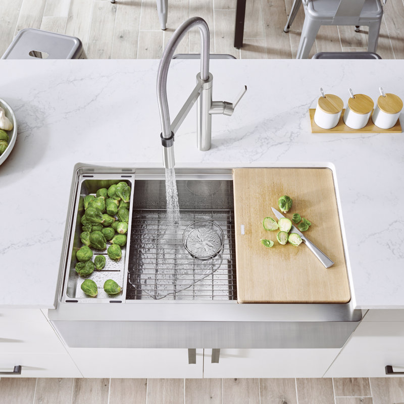 Quatrus R15 Ergon 33" Single Bowl Apron-Front Stainless Steel Farmhouse Sink