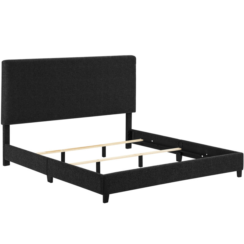 Lit très grand moderne avec revêtement gris foncé et traverses latérales pour mousse de chambre à coucher transitionnelle