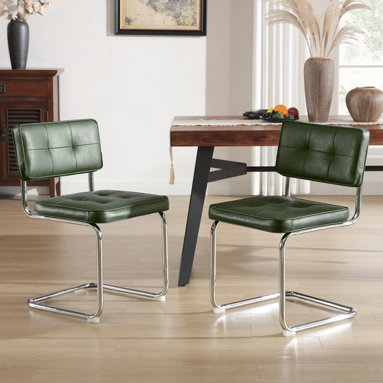 Aveon 19.3" H Mid Century Modern Tufted Leather Side Dining Chair with Steel Frame