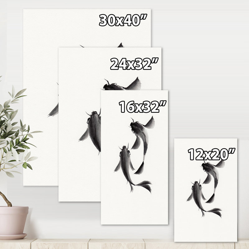 " Monochrome Vintage Fish II " Painting Print, 40" H x 30" W x 1" D, Wrapped Canvas
