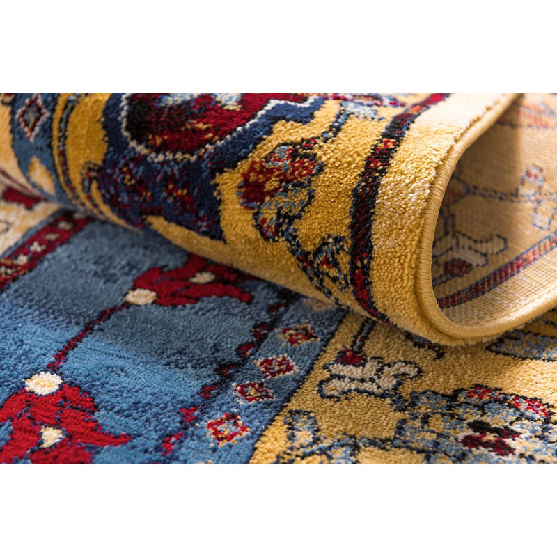 Tapis oriental jaune / bleu Regal, Rectangle 3 pi 3 po x 5 pi 3 po