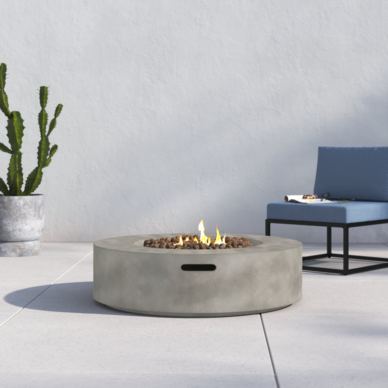 Rashid 12" H Fiber Reinforced Concrete Outdoor Fire Pit Table, Natural Concrete, 12" H x 42" W x 42" D