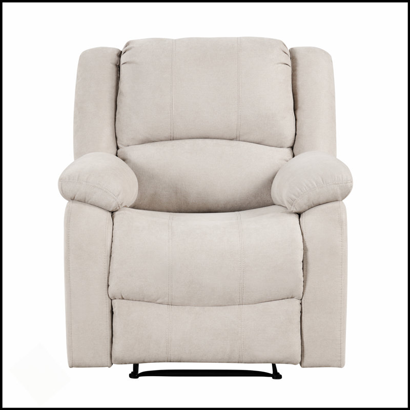 Chaise inclinable moderne avec tissu texturé, accoudoirs à plateau-coussin et structure en bois massif pour le confort du salon
