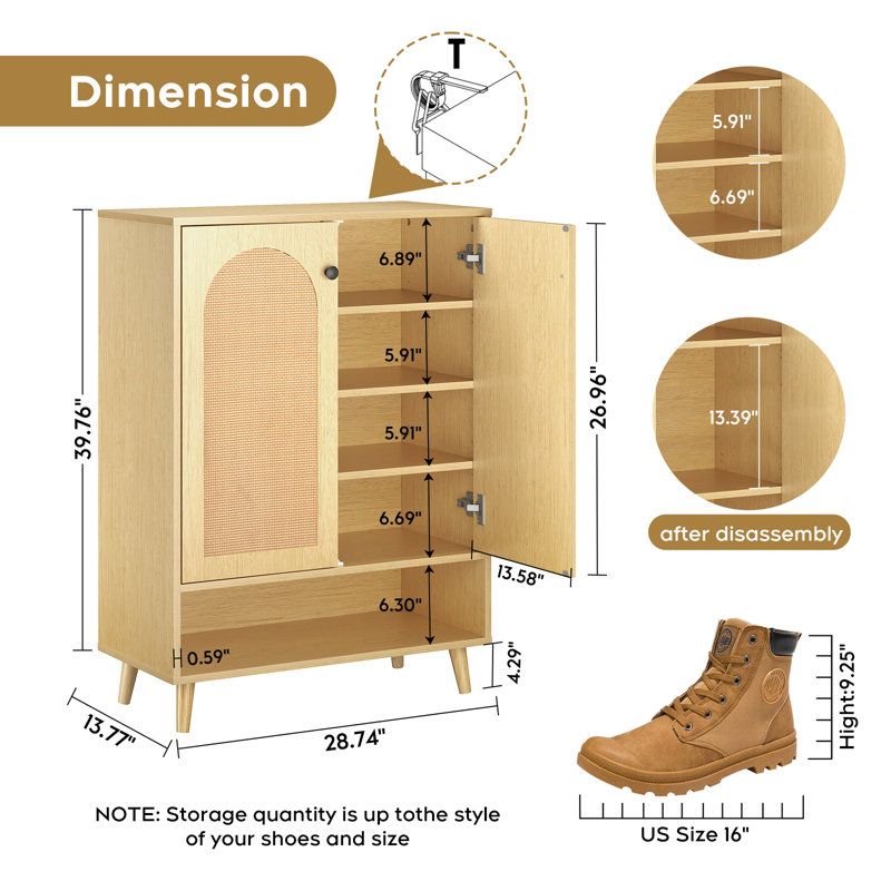 Armoire de rangement pour chaussures 20 paires de style moderne et élégant avec portes réglables, étagère à chaussures compacte