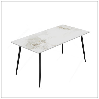 Dining Table With Sintered Stone Tabletop And Metal Legs, 63" Rectangular Modern Kitchen & Dining Room Table With 6 Dining Chairs