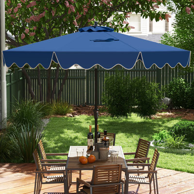 Arlmont & Co. 9 Ft Patio Umbrella 2-tier Market Table Umbrella With Sun-protective Canopy