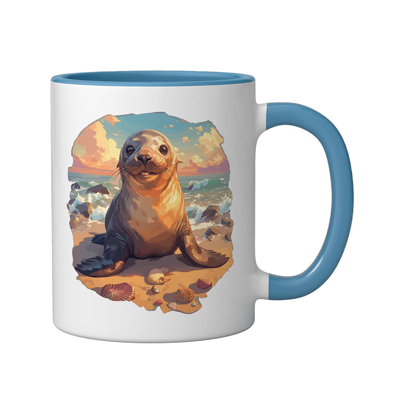 Sea Lion Ceramic Mug, Red/White, 11oz, Blue