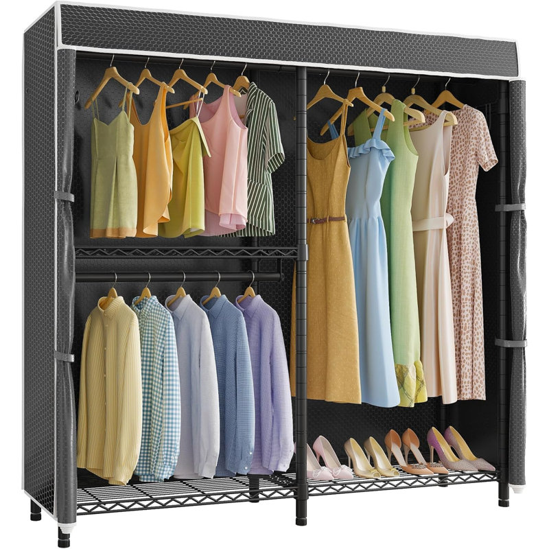 Portant à vêtements avec housse, portemanteau portatif ajustable pour vêtements suspendus