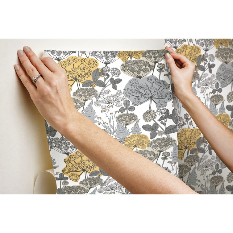 Irvin 33' L x 20.5 W Peel and Stick Wallpaper Roll AllModern Color: Blue/Gold