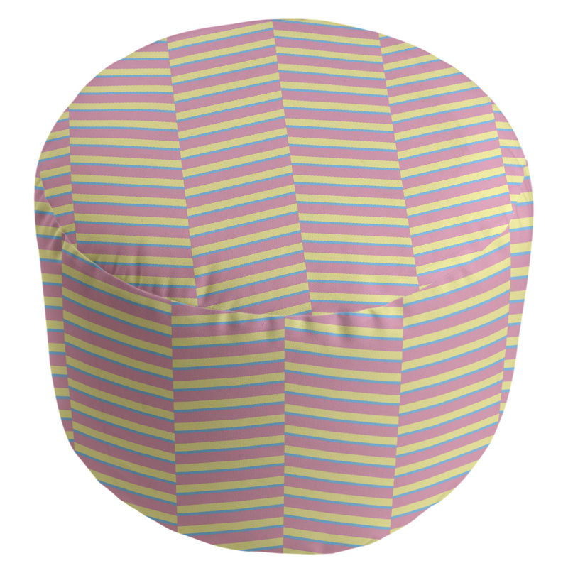 Upholstered Pouf, Pink Blue/Yellow