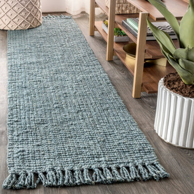 Sinclair Pata Hand Woven Chunky Jute with Fringe Light Blue/Gray Rug