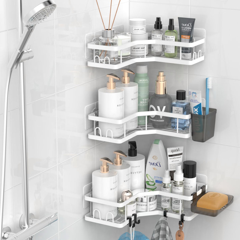 Ensemble de 3 tablettes de rangement en coin antirouille, Blanc froid, H 2,8 po x l 10,5 po x P 4,7 po