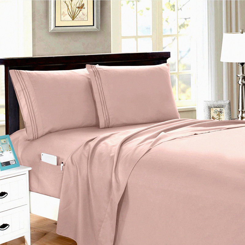 Luxury Soft 1500 Thread Count Microfiber Sheet Set - Wrinkle Resistant with Side Storage Pockets - Dusty Rose Bedding Collection