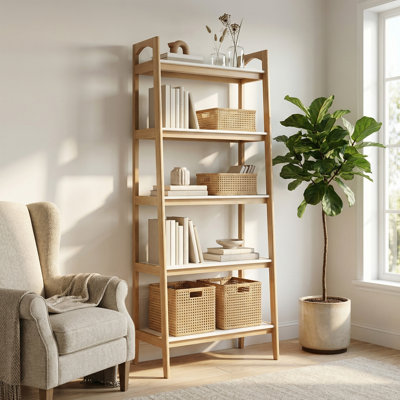 Parker 73'' H Wooden Ladder Bookcase, Natural