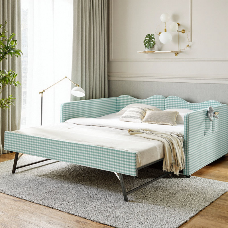 Lit de jour rembourré avec couchette Harper, poche de rangement latérale Harper, Cyan, Full