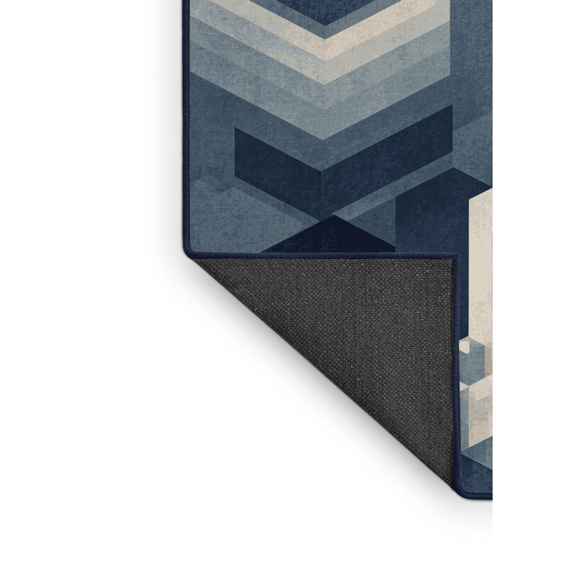 Soft Plush Eichhorn Modern & Contemporary Abstract Area Rug in Gray – Navy Binding, 5x7