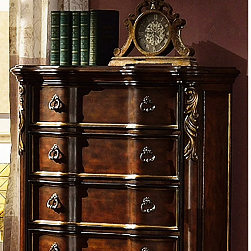 5 pièces pour lit très grand lit traditionnel en noyer foncé, tête de lit tapissier, commode et table de chevet en marbre, bois de noyer,