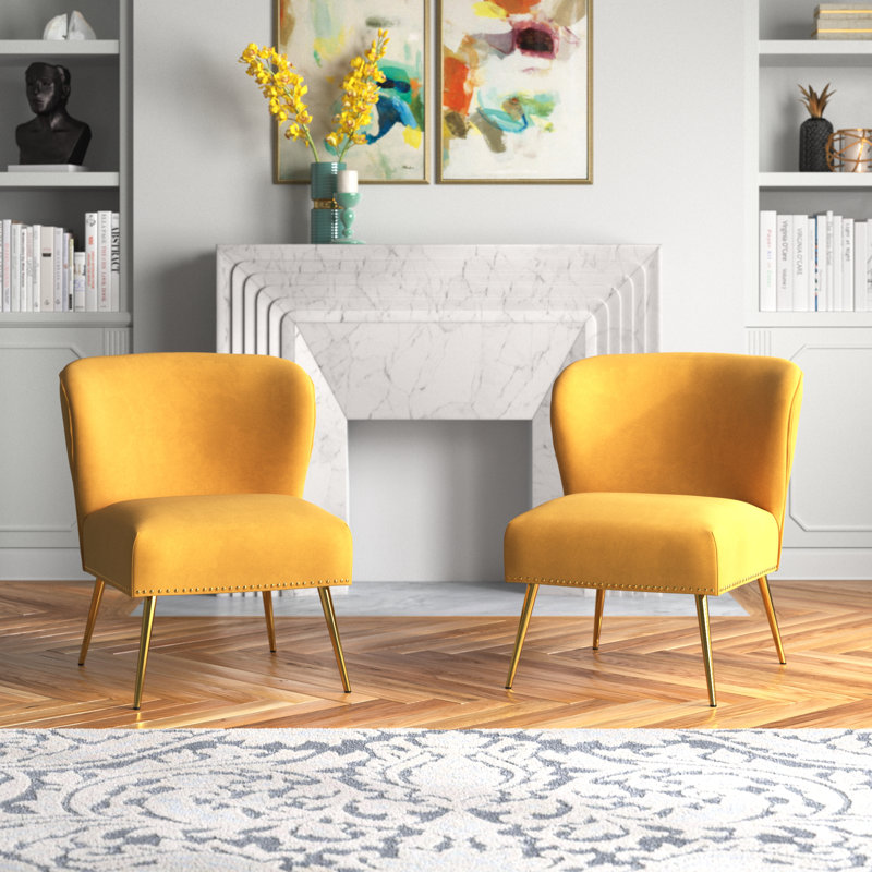 Chaise d'appoint en velours l 26 po Clive, Velours moutarde
