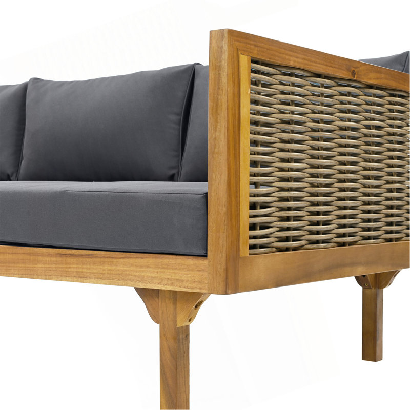Claremont 3 Seater Daybed With Rattan Arms, Brown, Gray