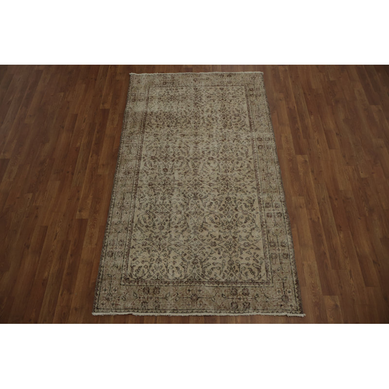 Tapis rétro vintage à motif de dinde délavé avec motif médaillon complexe 4 x 7