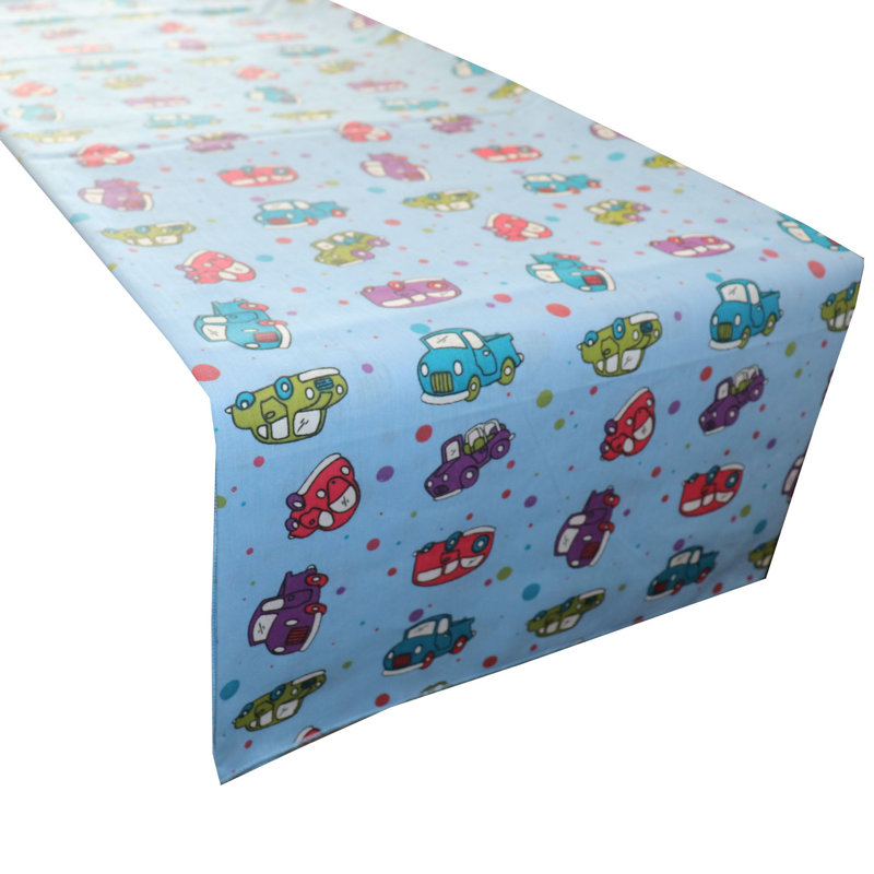Chemin de table voitures et camions, 24 po x 72 po, Bleu