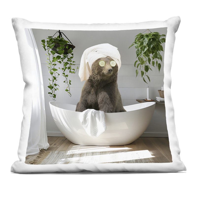 Coussin Fun Bubbles Puppy Bath Design par Sally Swatland, Vert