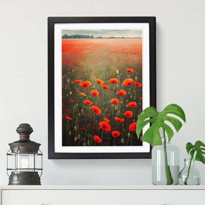 Poppy Flower Field View 1 Piece Single Picture Frame Wall Art