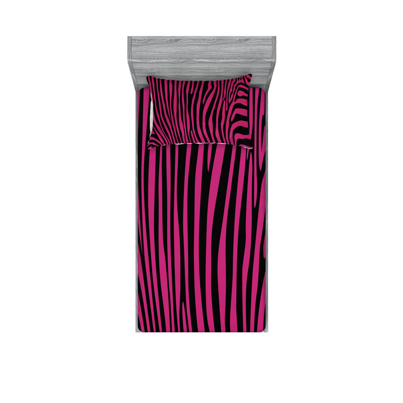 Ensemble de draps et taies décoratives zèbre Ambesonne, rose vif et noir, Ensemble de draps pour lit simple avec deux taies 