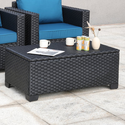 Outdoor Table with Storage Patio Table Wicker Coffee Table All-Weather Side Table Waterproof Cover