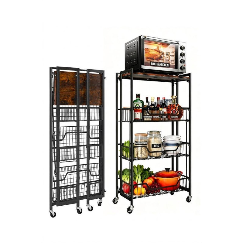 Collapsible Kitchen Baker Rack Foldable Utility Storage Shelf Microwave Stand Coffee Bar Station