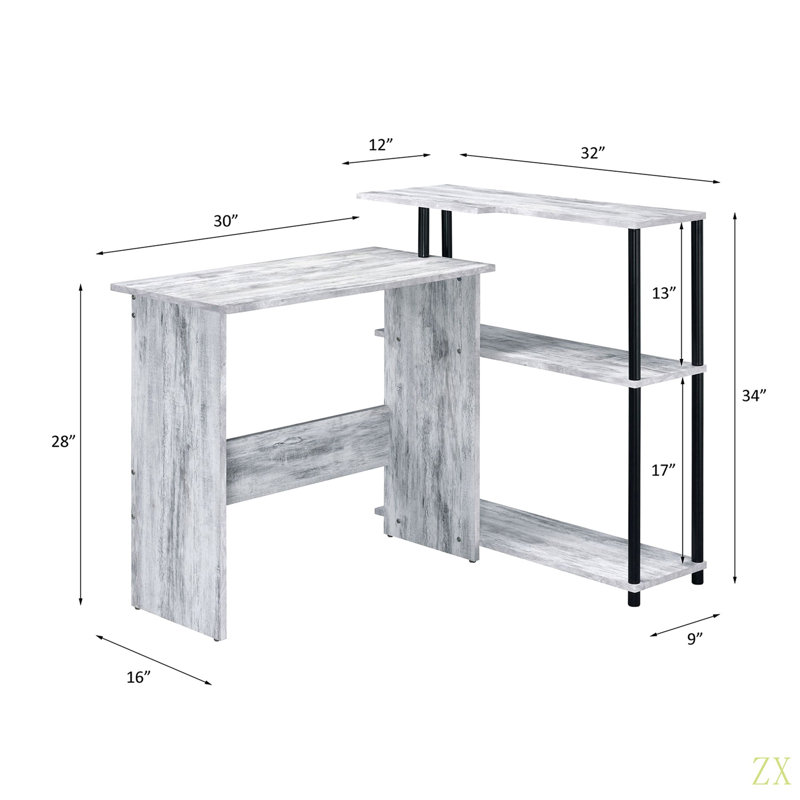 Bureau d'écriture rectangulaire avec tablette latérale, Blanc