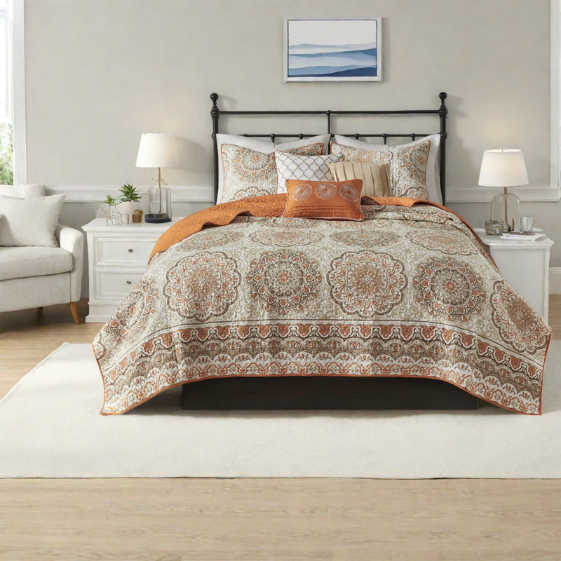 Reversible 6-piece Bedding Sets, Cotton Material, Modern Floral Pattern, King/cal King Size