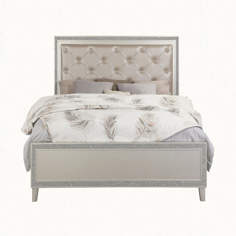Lit en cuir synthétique Sliverfluff et finition champagne avec DEL