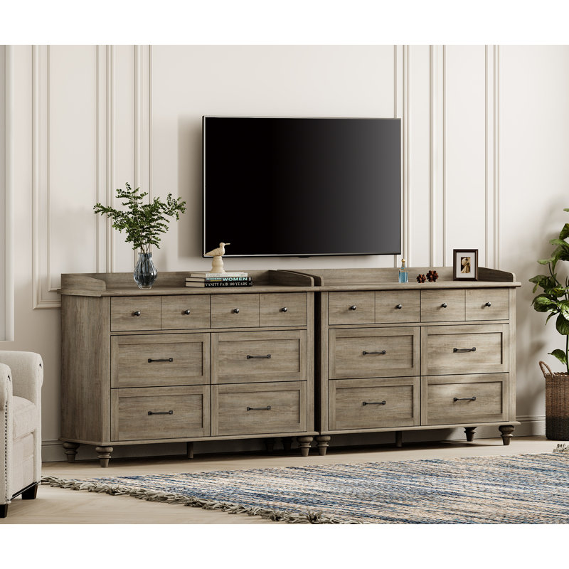 Kids Dresser With 12 Drawers, Rustic White Bedroom Dresser For Living Room, Hallway, Gray