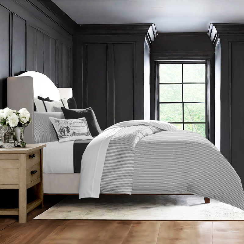 Jaxon Stripe Cotton Reversible Coverlet Set, Cal.King Coverlet/Bedspread + 2 King Shams, Ebony