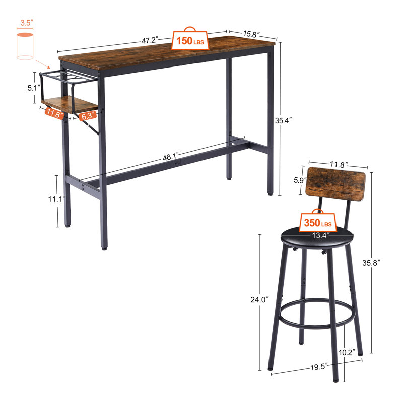 Upholstered Bar Stools with Backrest Set of 3