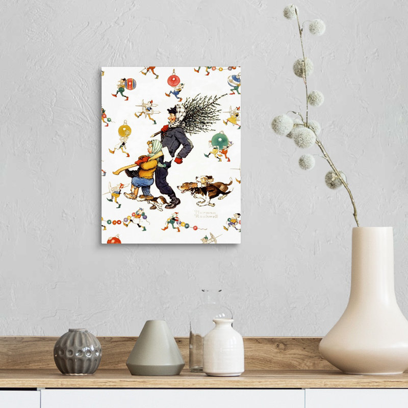 «Norman Rockwell Bringing Home The Tree», art mural sur toile, H 14 po x l 11 po x P 1,25 po, Toile tendue