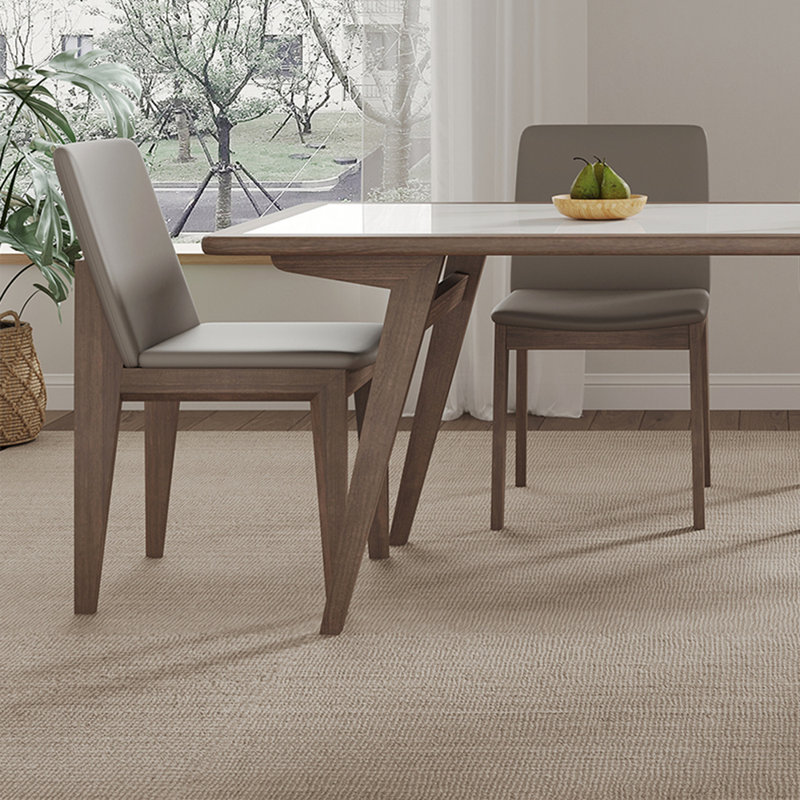 Rock slab and solid wood dining table chair set, 29.52"H x 62.99"L x 31.49" W