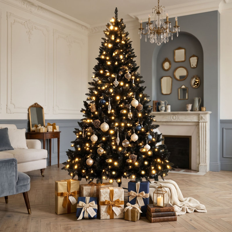 Arbre de Noël articulé artificiel 6 pi avec 920 branches en PVC, 280 lumières DEL changeantes et un pied en métal