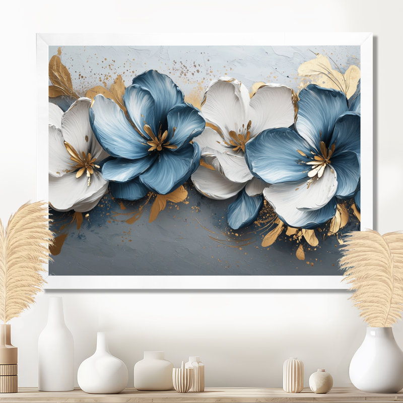 Tulipes bleues et bleues, rivière I, décorations murales, H 16 po x l 32 po, Reproduction encadrée, Blanc