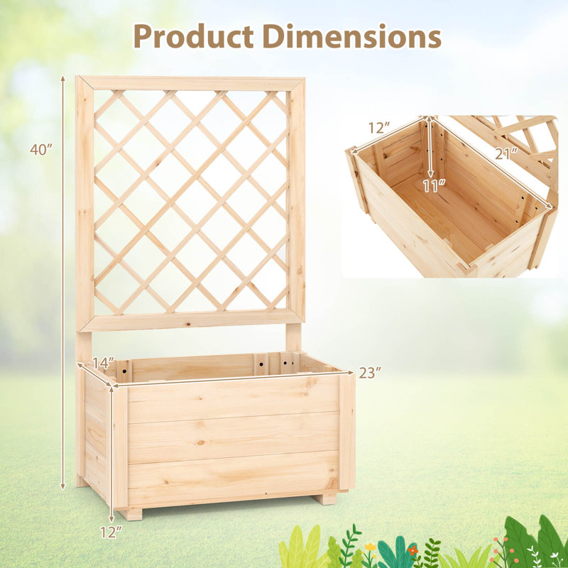 1 lit de jardin surélevé en bois de 40 po avec treillis pour vignes grimpantes, 1